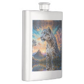 Snow Leopard Wildfire Sunrise Reflexion Flachmann (Rechts)