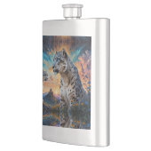 Snow Leopard Wildfire Sunrise Reflexion Flachmann (Links)