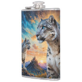 Snow Leopard Wildfire Sunrise Reflexion Flachmann (Links)
