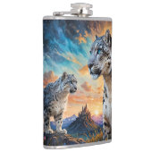 Snow Leopard Wildfire Sunrise Reflexion Flachmann (Rechts)