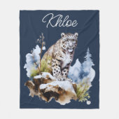 Snow Leopard Winterberg Personalisiert Fleecedecke (Vorderseite)