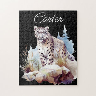 Snow Leopard Winterberg Personalisiert Puzzle