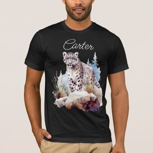 Snow Leopard Winterberg Personalisiert T-Shirt (Vorderseite)