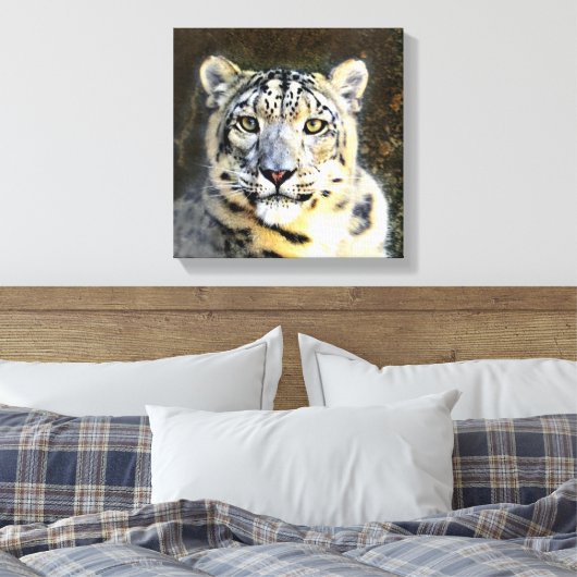Snow Leopard Wrapped Canvas Leinwanddruck (Insitu (Schlafzimmer))