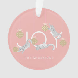 Snow Leopards & JOY Pink Weihnachts-Foto Ornament