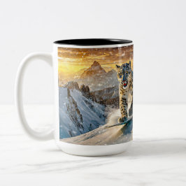 Snow Leopards Shredding Design von Rich AMeN Gill Zweifarbige Tasse