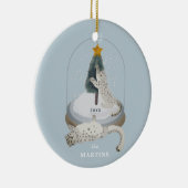 Snow Leopards Snow Globe Light Blue Holiday Foto Keramik Ornament (Rechts)