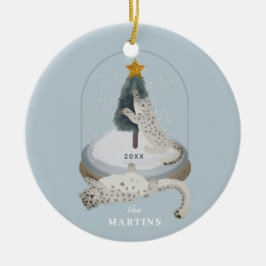 Snow Leopards Snow Globe Light Blue Holiday Foto Keramik Ornament