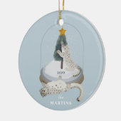 Snow Leopards Snow Globe Light Blue Holiday Foto Keramik Ornament (Links)