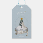 Snow Leopards Snow Globe Light Blue Holiday Geschenkanhänger (Vorderseite)