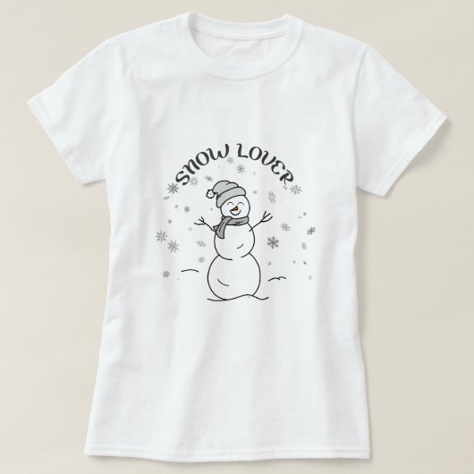 SNOW LOVER Text with Cute Snowman Fun White T-Shirt (Design vorne)