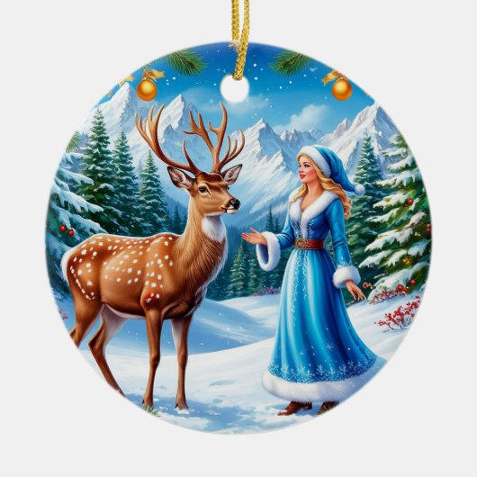Snow Maiden Bezaubernde Winterlandschaft Keramik Ornament (Vorne)