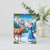Snow Maiden Bezaubernde Winterlandschaft Postkarte (Stehend Vorderseite)