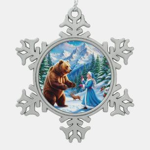 Snow Maiden Bezaubernde Winterlandschaft Schneeflocken Zinn-Ornament