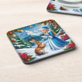 Snow Maiden im Winter-Waldlandschaft mit Kaninchen Getränkeuntersetzer (Linke Seite)