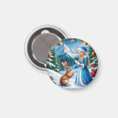 Snow Maiden im Winter-Waldlandschaft mit Kaninchen Magnet (Vorderseite/Rückseite)