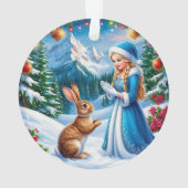 Snow Maiden im Winter-Waldlandschaft mit Kaninchen Ornament (Rückseite)