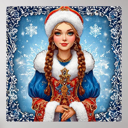 Snow maiden Schönes Winterportrait Poster (Vorne)