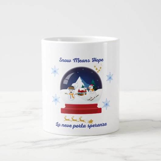 Snow Means Hope – Bilingual Snow Globe Holiday Jumbo-Tasse (Vorderseite)