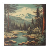 Snow Mountain Forest River Rocks Landschaft Fliese (Vorderseite)