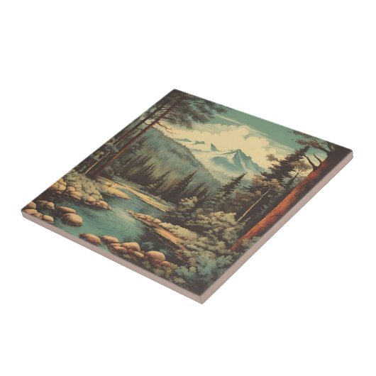 Snow Mountain Forest River Rocks Landschaft Fliese (Seite)