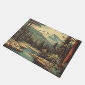 Snow Mountain Forest River Rocks Landschaft Fußmatte (Schrägansicht)