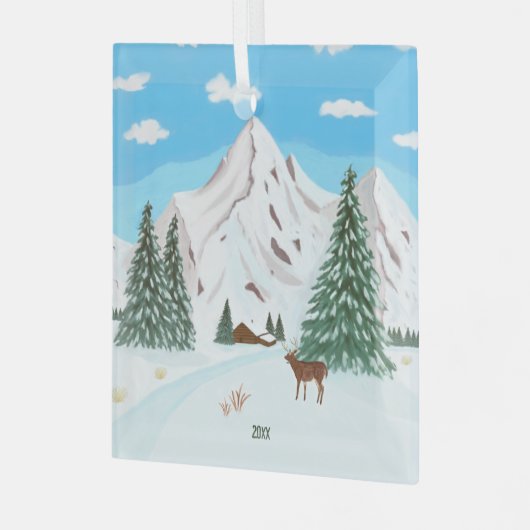 Snow Mountains Glas Square Ornament (Vorderseite links)