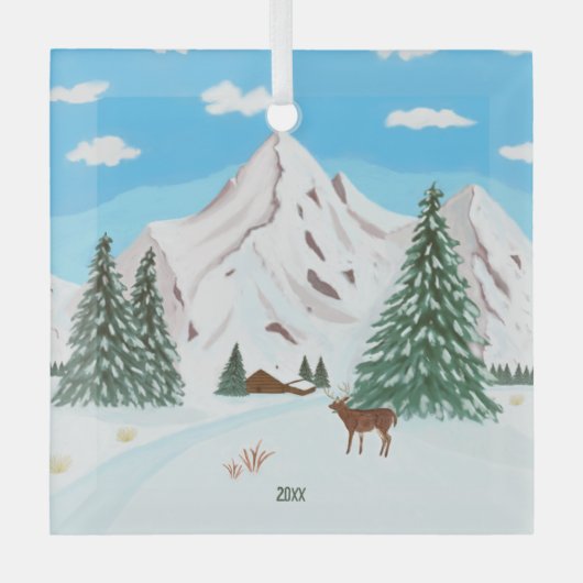 Snow Mountains Glas Square Ornament (Vorderseite)