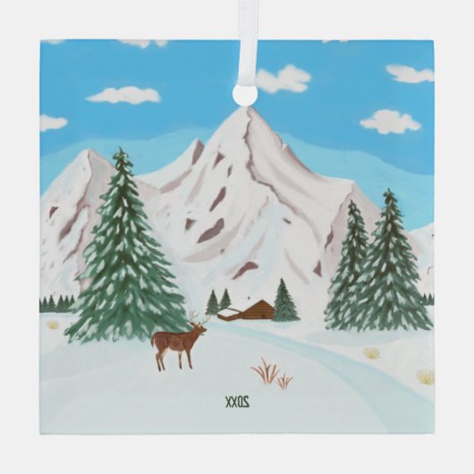 Snow Mountains Glas Square Ornament (Rückseite)