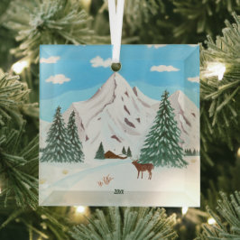 Snow Mountains Glas Square Ornament