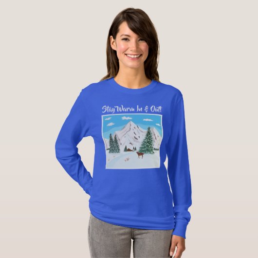 Snow Mountains Langschläfer Blauer T - Shirt (Vorne ganz)