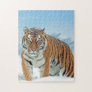 Snow Mountains Tierisches Foto Tiger Winter Puzzle