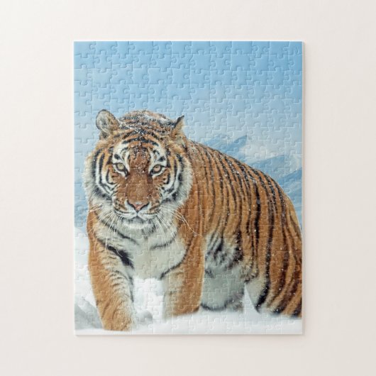 Snow Mountains Tierisches Foto Tiger Winter Puzzle (Vertikal)