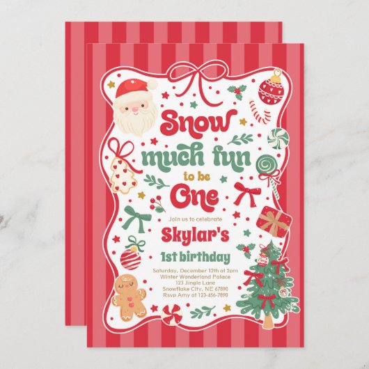Snow Much Fun To Be One Christmas Bow Birthday Einladung (Vorne/Hinten)
