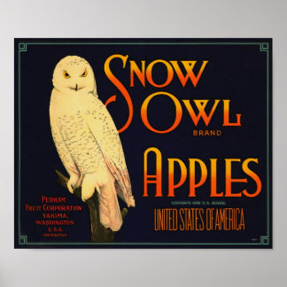 Snow Owl Brand Äpfel Yakima Washington Poster