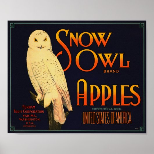 Snow Owl Brand Äpfel Yakima Washington Poster (Vorne)
