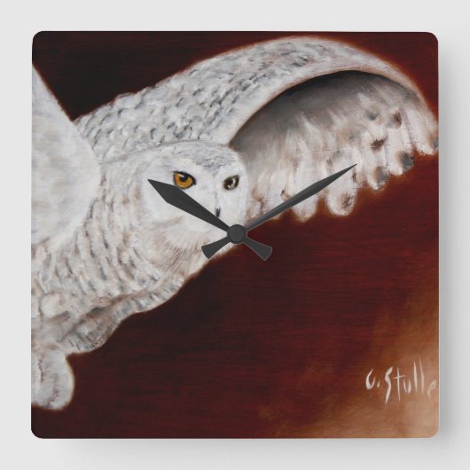 Snow Owl Clock Quadratische Wanduhr (Vorderseite)
