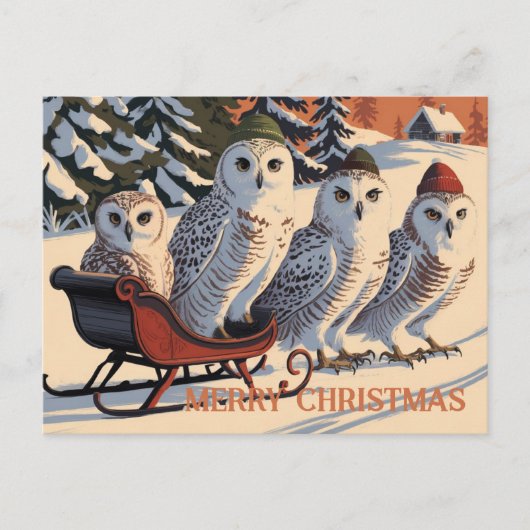 Snow Owl Frohe Weihnachten Postkarte (Vorderseite)