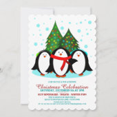 Snow Penguins Weihnachtsfeierliche Party Einladung (Vorderseite)
