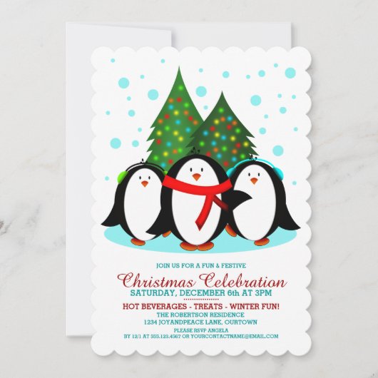 Snow Penguins Weihnachtsfeierliche Party Einladung (Vorderseite)