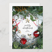 Snow Pine Cones Holly Frohe Weihnachten nicht Foto (Vorne/Hinten)