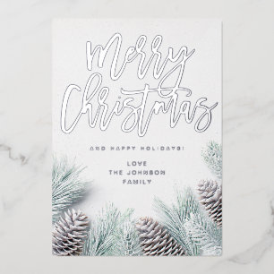 Snow Pine & Leaf Frohe Weihnachten Folieneinladung