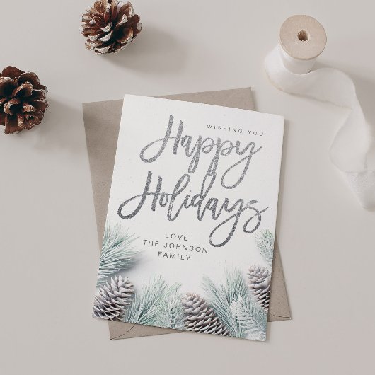 Snow Pine & Leaf Happy Holidays