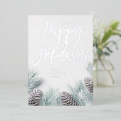 Snow Pine & Leaf Happy Holidays Folieneinladung (Stehend vorne)