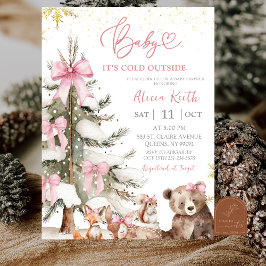 Snow Pink Winter Woodland Baby Shower Invitation Einladung