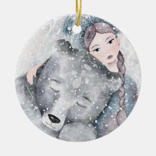 Snow Princess Bear Bleak Midwinter Texte Holiday Keramik Ornament (Vorne)