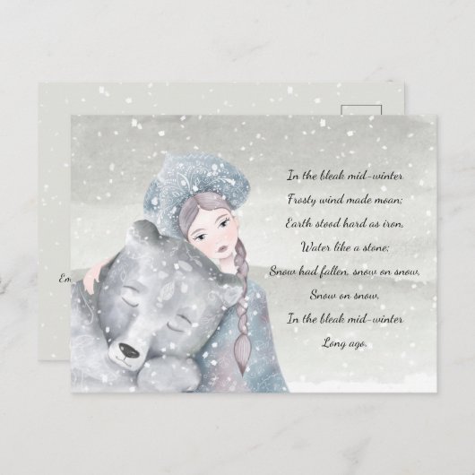 Snow Princess Bear Bleak Midwinter Texte Holiday Postkarte (Vorne/Hinten)