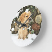 Snow Puppy Runde Wanduhr (Winkel)