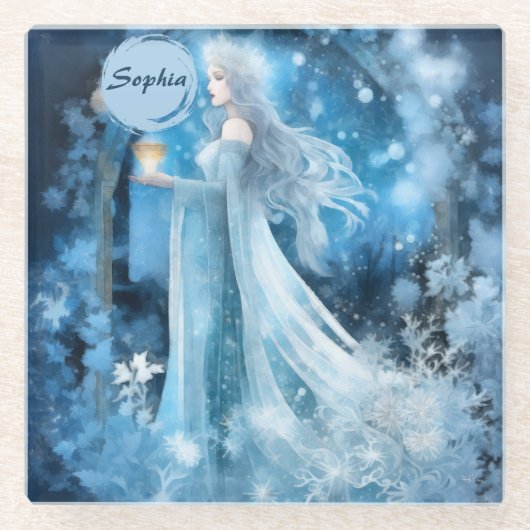 Snow Queen Fantasy Art - Mystische Wintergöttin Glasuntersetzer (Vorderseite)