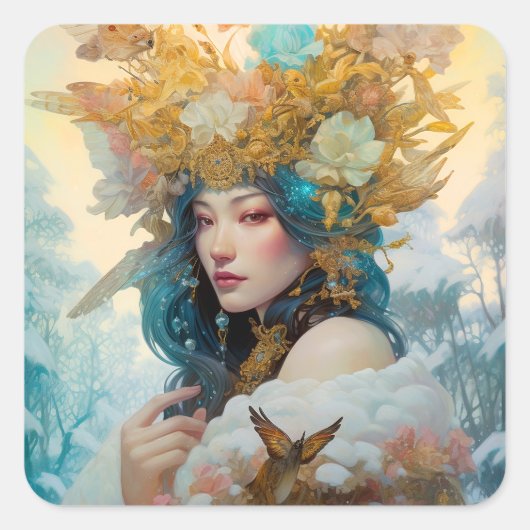 Snow Queen Fantasy Art Quadratischer Aufkleber (Vorderseite)
